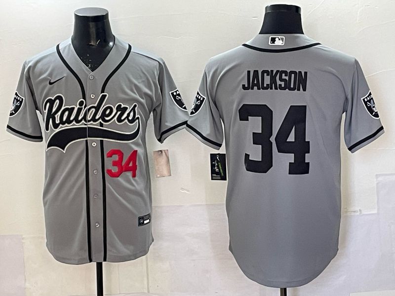 Men 2025 Oakland Raiders #34 Jackson Grey 3th generation Joint Name Nike Limited NFL Jersey style 075->oakland raiders->NFL Jersey